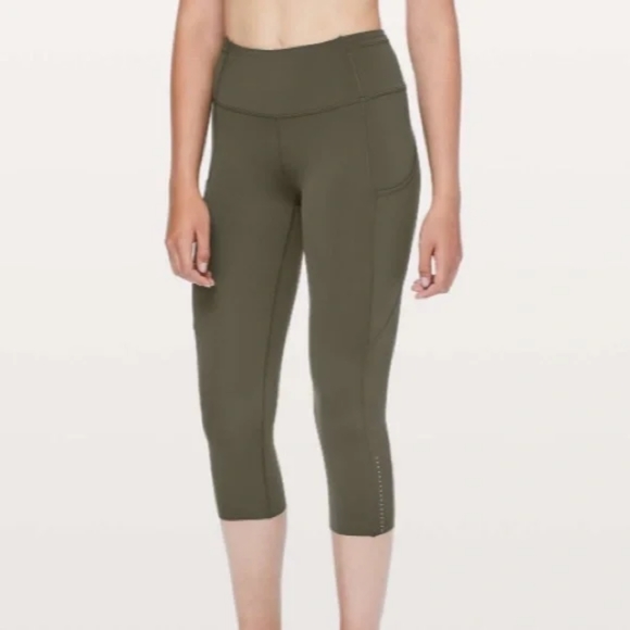 Lululemon Fast and Free Crops 2 Olive - Picture 3 of 5